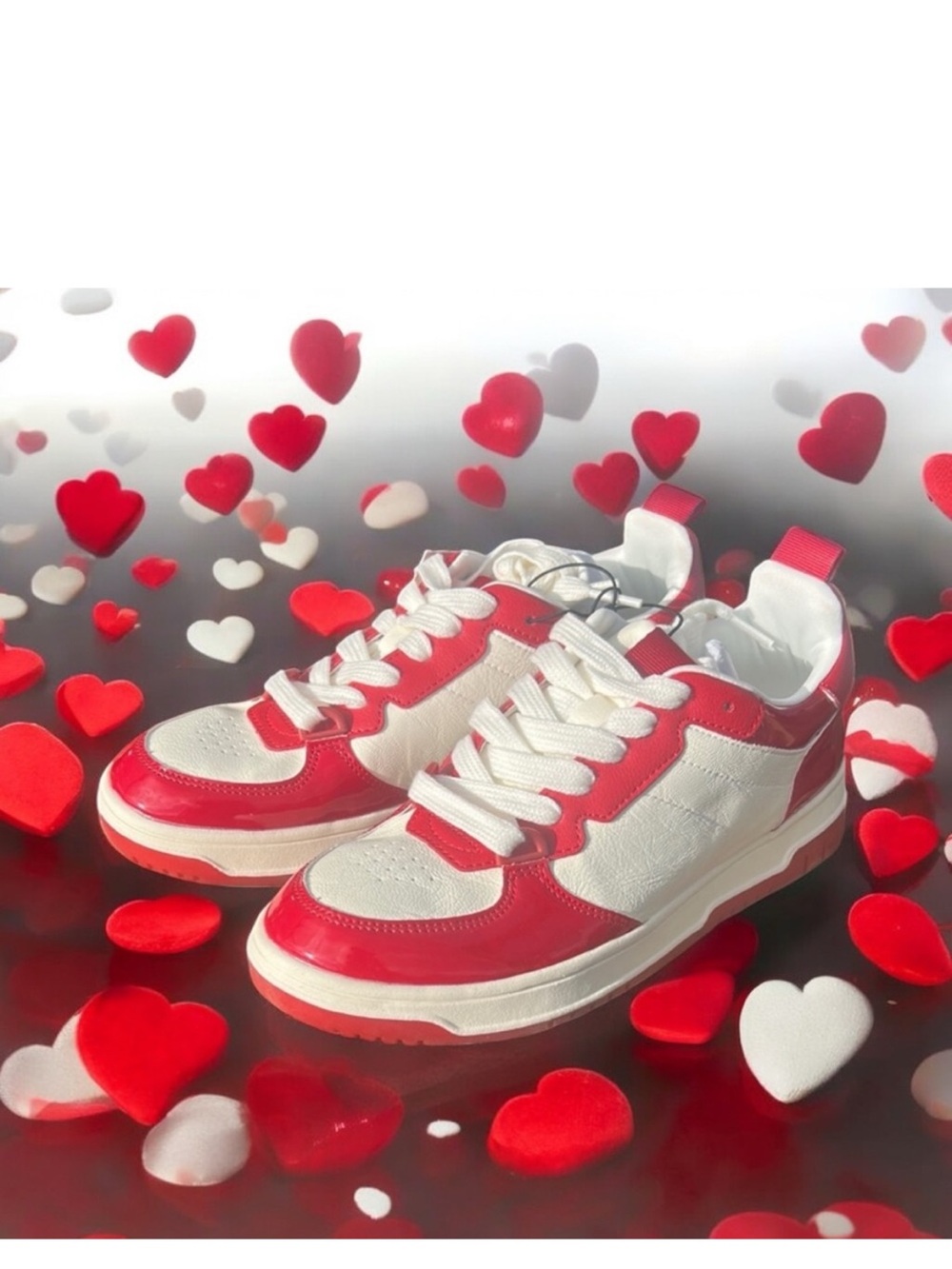 Women’s Red and White Low-Top Lace-Up Sneakers memory foam